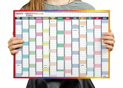 2025 2026 Wall Planner A2 Mid Year Academic Calendar Annual Study Chart Large Yearly Planner Aug to Aug Full Academic Year Planning Organizer School Office Work Poster 42 x 59.4 cm(Folded)(1Pc)