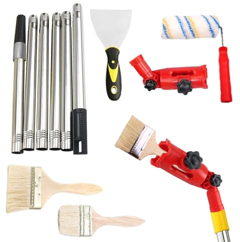 Pennello Rullo Verniciatura,Rullo Pittura Multifunzionale Con Manico Telescopico E Pennello | Per Lavori Casa Ritocchi Artigianato Recinzioni Porte Pareti Soffitti Armadi