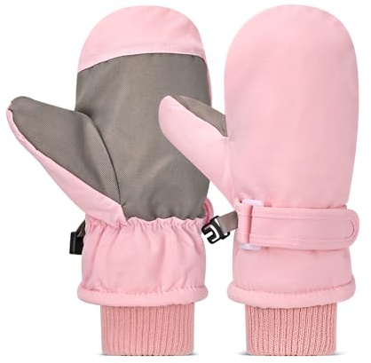 HZHSGLY Kids Ski Gloves, Kids Ski Mittens Winter Warm Waterproof Anti Slip Adjustable Wristband Snow Mittens for Skiing Snowboarding Winter Outdoor Sport (Pink, 4-8 Years)