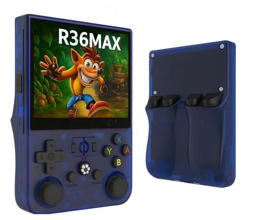 UTILIFY Consola Azul Retro R36MAX Portátil 128 GB con más de 18 000 Juegos | Pantalla HD 4” | Batería 4000 mAh | Salida HDMI/AV | USB-C | Compacta, Ergonómica, con Estuche y Protector Pantalla