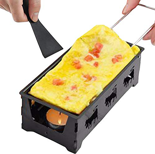 Set di Grill Raclette Antiaderente Padella per Fondere il Formaggio con Spatola Manico in Legno Pieghevole Acciaio al Carbonio Attrezzi da Cucina Fuso