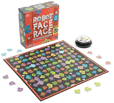 Learning Resources Robot Face Race – Juego Educativo de Percepción Visual y Colores – Desde 4 Años – Tablero con 120 Robots + Fichas para 2–4 Jugadores