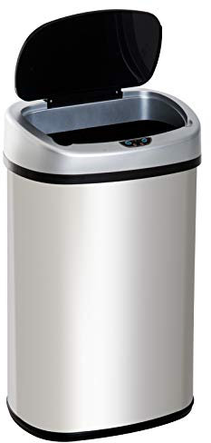 HOMCOM Cubo de Basura Apertura Automática Sensor Papelera Reciclaje para Cocina Dormitorio 48L Acero Inox