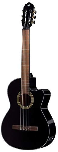 GEWA Guitarra Clásica Electroacústica Basic Plus, Tapa de Abeto, Cuerpo de Tilo, 4/4, Cuerpo Delgado, negro