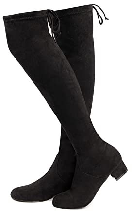 Botte Haute Femme Talon Botte Longue Femme Hiver Élégante Doublure Bottines Femme Talon Confortable Cuir Lacet Équitation Bloc 3.5 Cm B Noir 41