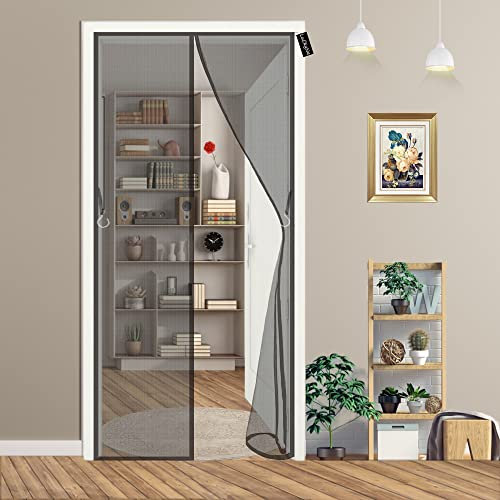 Magnetisk flugskyddsdörr 120x260cm Insektsskärmsdörr med magnet - automatisk stängning - för uteplats balkong vardagsrum lätt att installera - utan borrning - Svart