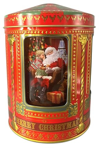 Carillon Santa - Barattolo per pasticceria, contenitore per biscotti, scatola di latta per biscotti e pan di zenzero, in rilievo e stampato. Vol. 750 ml. Dimensioni: 12 x 16 cm