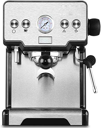 Cafetera de 15 barras con espumador de leche Bomba tradicional Máquina de espresso Pantalla digital Máquina de bebidas calientes con tanque de agua extraíble de 1.7 L para espresso, café con leche,