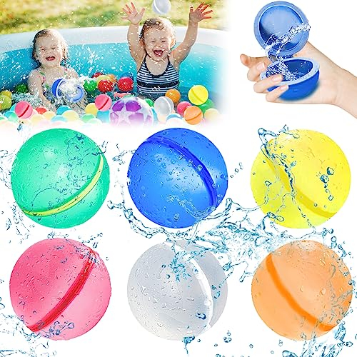 6 Stück Wasserbomben Wiederverwendbar,Water Balloons,Magnetische Wasserbomben,Schnell Befüllbare Silikon Spritzbälle, Wasserspielzeug Pool Spielzeug Strandspielzeug Für Kinder Sommer Draussen
