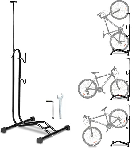 Cecaylie 3-i-1 cykelställ golv 20 till 29 tum, cykelställ horisontellt och vertikalt hängande, höjdjusterbar, lämplig för fram-eller bakhjul, 42, 5 x 43, 5 x 117, 3 i 1 cykelstativ golv, 1 Stück