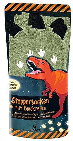moses. Unisex Kinder Dino Stoppersocken mit Krallen, Dinosaurier Kindersocken mit nachtleuchtenden Stoppern, rutschfeste ABS-Socken, passend für Jungen und Mädchen mit Schuhgröße 26-42, grün, 26