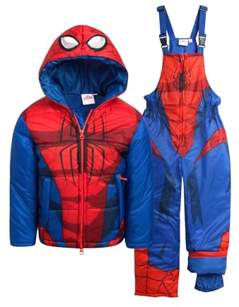 Marvel Spider-Man Boys Snow Suit Set - 2 Piece Insulated Boys Winter Coat Ski Jacket & Ski Pants Bib Overalls for Toddlers, Size 2T, Spidey Red Blue