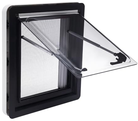 Fenêtre latérale de caravane - 45 x 50 cm - Ouverture push-pull - Avec moustiquaire - Brise-vue - Store occultant - Pour camping-car, caravane et camping-car