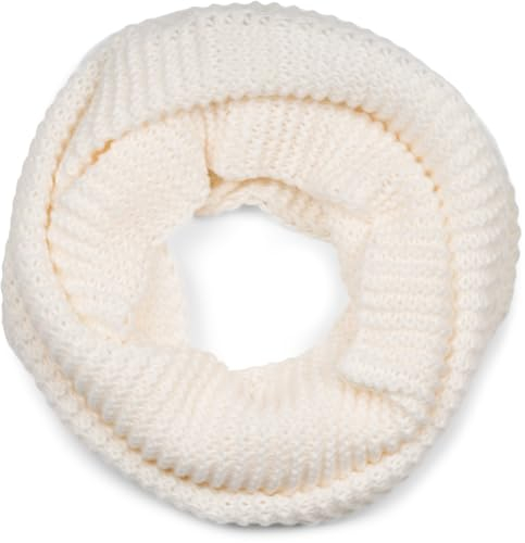 styleBREAKER Unisex Strick Loop Schal Einfarbig mit Wellenmuster, warmer Winter Strickschal, Schlauchschal 01018169, Farbe:Creme-Weiß