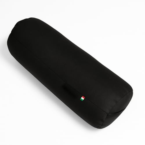 GM Almohada cilíndrica Cervical para Cuello, Espalda y piernas 40x15 cm Fabricada en Italia con Funda de Tela Resistente al Agua y a Las Manchas, Negro