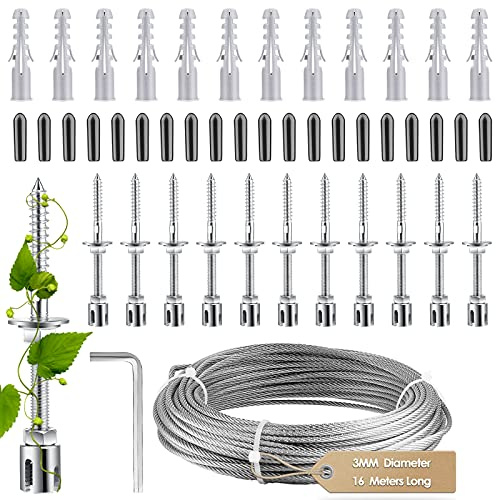 nmoiww Grillage en Acier Inoxydable pour Plantes grimpantes, Kits de Rouleaux de Fil/câble de Garde-Corps/clôture et câble de Jardin Professionnels (16 m)