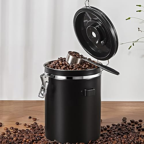 Accmuzzy Kaffeebohnen Behälter,Kaffeedose Luftdicht Bohnen,Kaffeedose Luftdicht aus Edelstahl mit Löffel und Kalenderrad für Vorratsdose Tee, Nüssen, Kakao(2.8L)