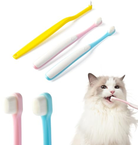 E.M&S.T by Emmeliestella Small Dog & Cat Toothbrush Micro Head, Cat Dental Care, Pets Toothbrush, Oral Hygiene, Easy to Handle, Deep Clean, Extra Soft Bristles, Independent Packaging, Blue&Pink 3PCS