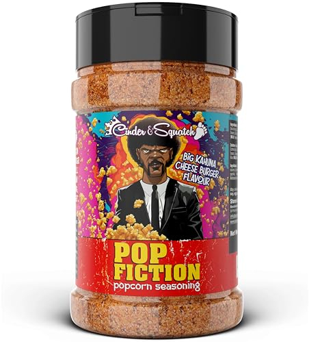 Popcorn Seasoning by Cinder & Squatch - POP Fiction (Cheese Burger Kahuna Flavour) Premium Cheesy Savoury Flavour | Cheesey Beef Seasoning for Popcorn | Large Jar 130g