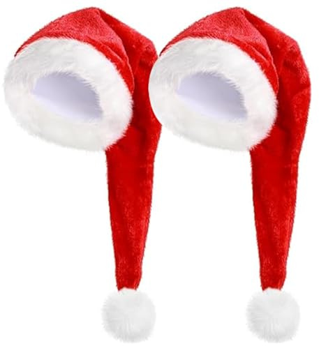 YouXiaor Cappelli di Babbo Natale, 2 Pezzi Cappelli di Natale in Peluche Lungo Cappellini Natale Unisex Adatto Peluche Cappellini Natale Pelliccia Classica per Le Feste di Natale e Capodanno