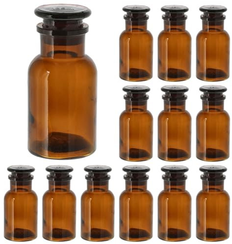 Annastore Apothekerflasche Braunglas mit Glasstopfen und Weithals - Apothekerglas - Stopfenflasche - Weithalsflasche - Apothekergläser - Rundschulterflaschen Größe 12 x 125 ml