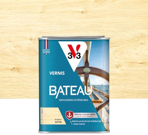 V33 Vernis bois extérieur Incolore satin - Vernis bateau - Protection extrême UV et sels marins - Résistance aux écarts de températures - Ecolabel - 1L