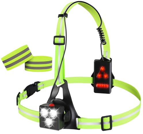 BORDEAG Lampe Course A Pied, Lampe De Course À Pied Rechargeable Usb, Led Lampe Running Pectorale, Eclairage Pour Course Avec 3 Modes D'Éclairage, Pour Jogging, Camping, Coureurs