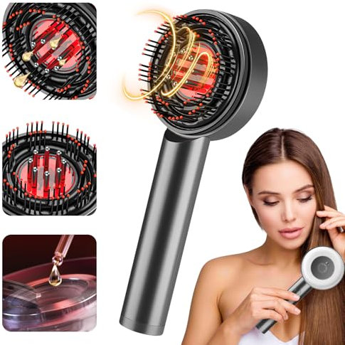 Kopfmassagebürste 2-in-1 Elektrisches Kopfhaut Massagebürste, Tragbar Kopfhaut Massagebürste Vibration Massagekamm mit Rot und Blaulicht für Kopfhaut & Haar Kopf Entspannung (grau)