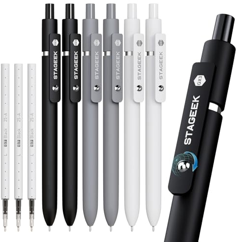 STAGEEK Gelstifte 6 Stück 0,7 mm kugelschreiber schwarz Tinte,mit 3 Nachfüllminen,schnelltrocknend,für Büro/Schule/Prüfungen