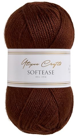 Utopia Crafts Softease - Ovillo de lana para tejer y ganchillo, 100 g (color marrón cacao)