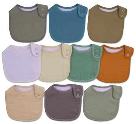 Maiwamita Muslin babyhaklappar 10-pack baby dregel haklappar bomull för pojkar och flickor, mjukt absorberande set för tandsprickning och dregel, Flerfärgad 1, en storlek