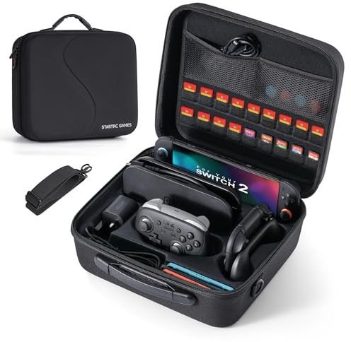 STARTRC GAMES Hard Carry Case for Nintendo Switch 2, Large Capacity Travel Carry Case with 18 Game Card Slots for Switch 2 Console and Accessories, All in One Carrying Bag, Black