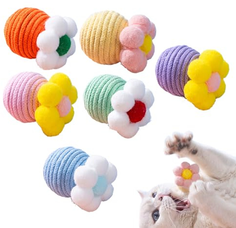 Balles pour chat | Balle interactive en corde pour chat – Avec grelot à l'intérieur et au grattoir pour chaton, exercice d'enrichissement intérieur ou extérieur, chasse, jeu de Noël