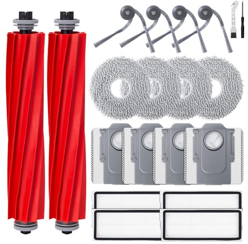 Kit d'accessoires pour Roborock QV 35A / QV 35S / QR 798 / QR 598 Robot Aspirateur, 2 brosses principales, 4 filtres, 4 Chiffons, 4 sacs à poussière, 4 brosses latérales, 1 brosse propre, 1 tournevis