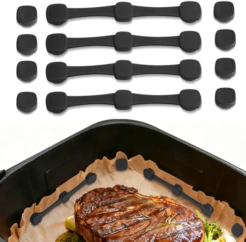 Romon 4 Hebillas Magnéticas de Silicona para Freidora de Aire, Papel de Horno, Evita que las Hojas de Papel Desechables Cubran los Alimentos, Negro