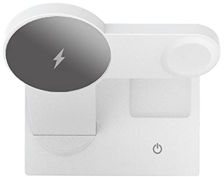 Estación de Carga inductiva, 30W 3 en 1 Cargador inalámbrico Soporte de Carga por inducción for Auriculares teléfono Reloj Estación rápida magnética(White with Plug)