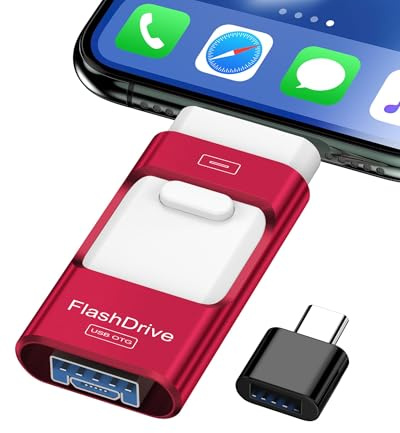 ZARMST Memoria USB 512GB para i-Phone y Android，4 en 1 USB 3.0,Rojo
