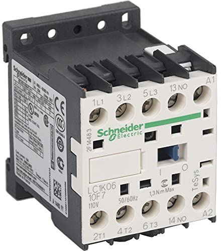 Schneider Electric, TeSys K contactor - 3P - AC-3 <= 440 V 6 A - 1 NO aux. - 110 V AC coil, LC1K0610F7