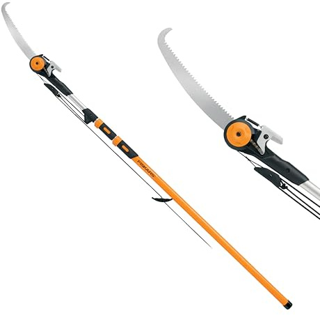 Fiskars 7-16 ft. Extendable 2-in-1 Pruner and Pole Saw For Tree Trimming, Tree Trimmer with Chain-Drive for Cutting Branches up to 1.25 Diameter with More Power, Garden Tools