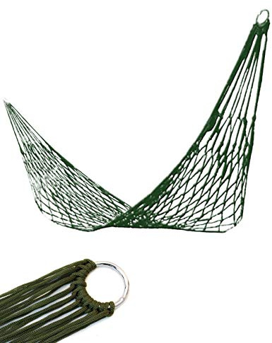 OUTDOOR SAXX Hamaca de paracord, columpio de red, camping, jardín, 2 m x 80 cm, verde oliva