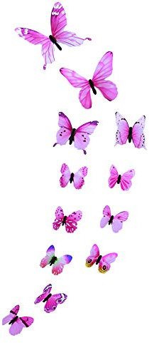 Wall Stickers Vimoli 12 Pieces Light Butterfly Design Sticker Art Wall Sticker Room Magnetic Home Decor, PVC, pink, 10CM (2ST), 8CM (2ST), 6CM (8ST)