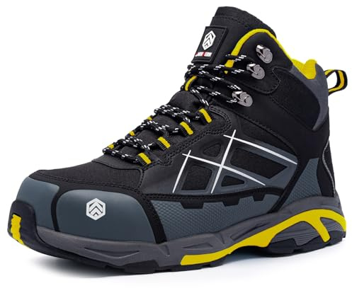 LARNMERN Sicherheitsschuhe Arbeitsschuhe Herren, Sicherheit Stahlkappe Stahlsohle Anti-Perforations Luftdurchlässige Schuhe, LM-1702 (45 EU, Schwarz/Grau)