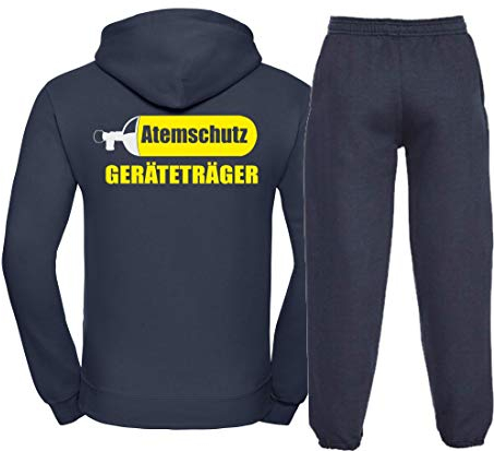 FEUER1 Kapuzen-Jogginganzug Navy, ATEMSCHUTZ GERÄTETRÄGER gelb/Silber XXL