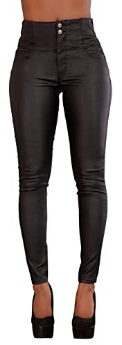 Glook Pantaloni Donna in Similpelle a Vita Alta, Skinny Fit con Tasche Posteriori Look Elegante e Moderno (XS, Nero)