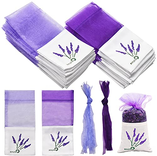 Scented Sachets Lavender Bags,RoadLoo Pack of 40 Sachet Empty Bags Purple Lavender Buds Gift Bags Organza Bag Dried Lavendar Flower Sachet Bags for Home Fragrance Natural Deodorizer Moth Repellent