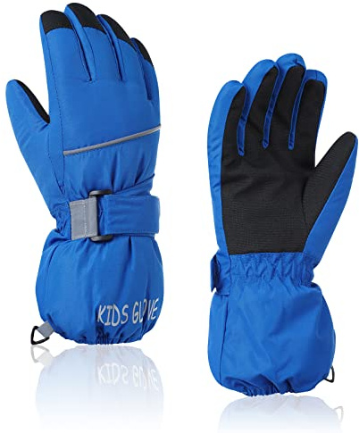 Kids Waterproof Winter Warm Snow Gloves Boys Girls Ski Gloves Toddler Mittens Windproof Blue S