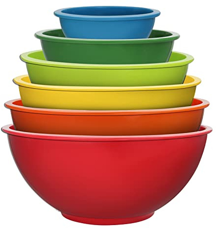 ATRDTO Classic Mixing Bowl Set, Microwave and Dishwasher Safe,Ideal for Baking, Prepping, Cooking and Serving Food (Set of 6) (Red)