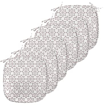 ABAKUHAUS Blumen Polster für Esszimmerstühle, Monochrome Frühlings-Blüte, Dekoratives wasserfestes Kissen mit Riemen für Küchensitze, 40 cm x 40 cm-6er Pack, Taupe und Weiß