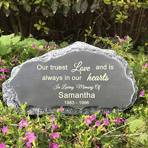CUDMORERBE Pietra commemorativa per animali domestici, pietra tombale per animali domestici a forma di montagna con poesia di simpatia -Il nostro amore più vero ed è sempre nei nostri cuori