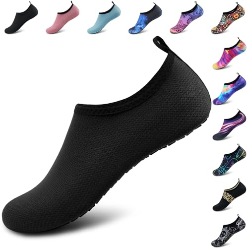Water Shoes Womens Mens Swim Pool Beach Aqua Socks Quick-Dry Barefoot Outdoor Surf Yoga Exercise Black-40/41